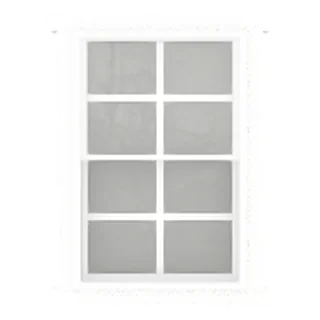 Builder render of a 2 by 3 foot insulated vinyl window with white frame