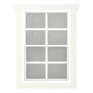 Builder render of a 2 by 3 foot single-pane window with white frame and grilles
