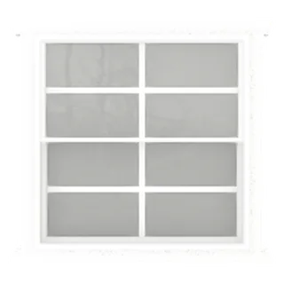 Builder render of a square 3 by 3 foot insulated vinyl window with white frame
