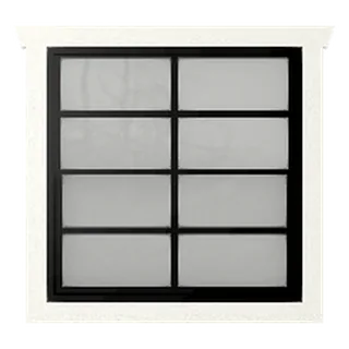 Builder render of a tall 3 by 5 foot insulated vinyl window with black frame