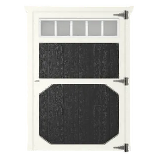 Builder render of a 48-inch single wood door topped with a fixed transom window