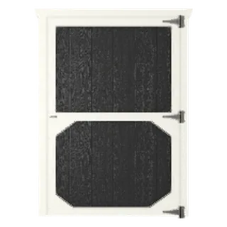 Builder render of a 48-inch single wood shed door with X bracing and a T-handle