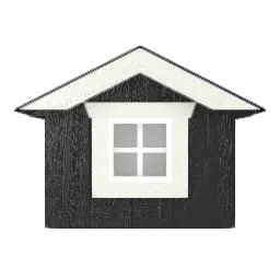 Builder render of the 2-foot gable dormer with a white four-pane window on dark siding