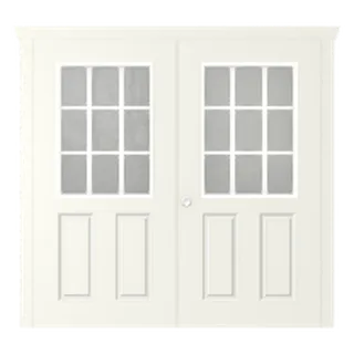 Builder render of nine-lite French doors hung as an inswing pair