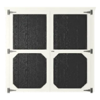 Builder render of the standard 72-inch double wood shed doors with X bracing