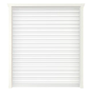 Builder render of a six-foot white metal roll-up garage door