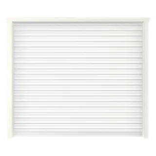 Builder render of an eight-foot white metal roll-up garage door