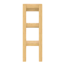 Builder render of the three-tier wood shelving unit