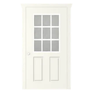 Builder render of a nine-lite fiberglass entry door hung as an inswing
