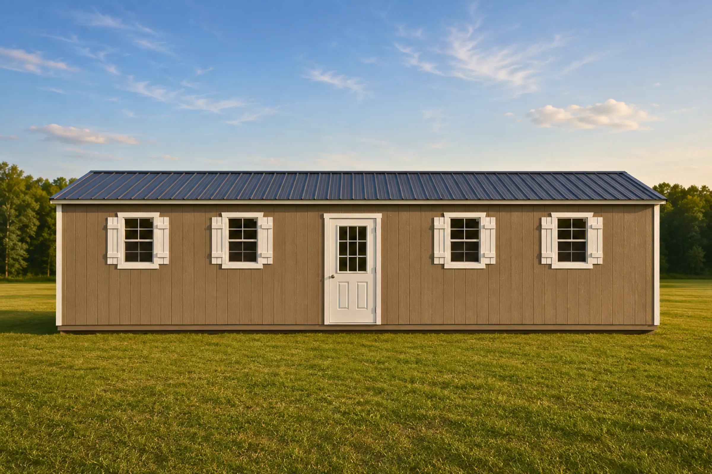 Workshop shed with windows set up as a backyard studio near Asheville, NC